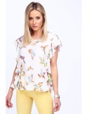 Cream blouse with colorful birds MP28391 - Online store - Boutique